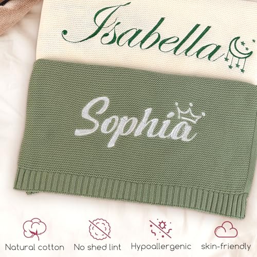 Image of Personalized Baby Blanket Embroidered with Name, Custom Knit Baby Blanket for Girls Boys, 30x40in Customized Baby Blanket for Personalized Baby Gifts, Unisex for Newborn