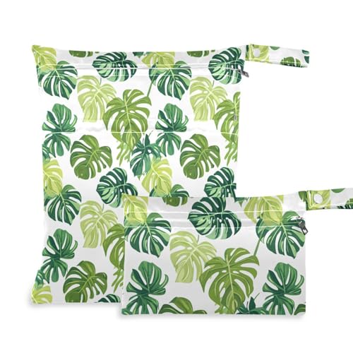 Coikll Wet Dry Bags for Cloth Diaper 2 Pack Waterproof Yoga Gym Bag for Swimsuit Wet Clothes Baby Items-?Tropical Leaves?
