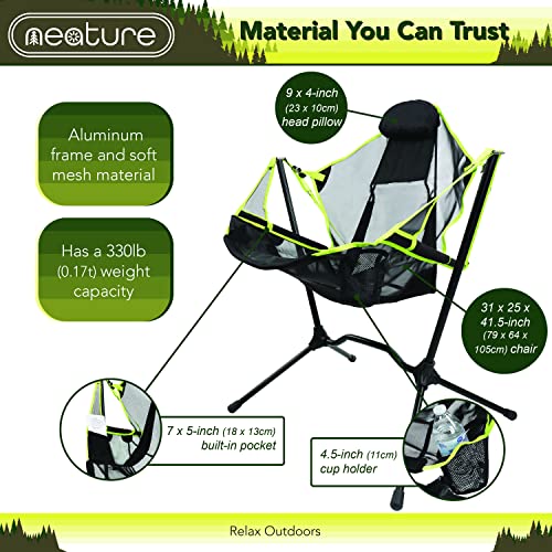 Neature Camp Swing Folding Chair Rocker - Black And Green Outdoor Camping Portable Hammock With 330Lb Weight Capacity #TOP1