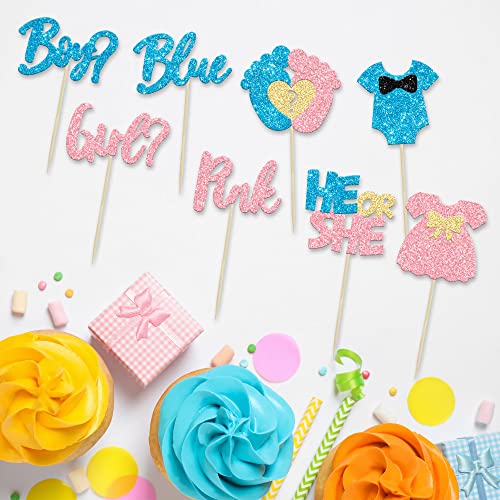 24Pcs Boy Or Girl Cupcake Toppers Glitter Feet Onesie Dress Gender Reveal Cupcake Picks Pink Or Blue Cake Decorations For Baby Shower Gender Reveal Kids Birthday Party Supplies #TOP2