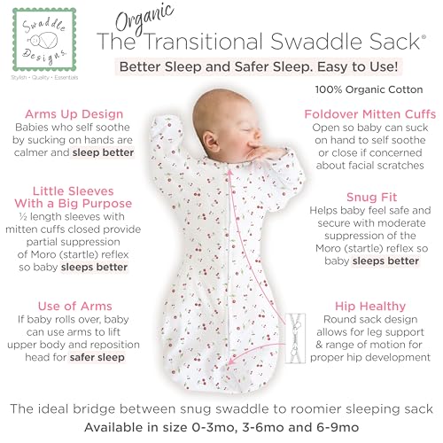 Image of SwaddleDesigns Organic Transitional Swaddle Sack, Arms Up Half-Length Sleeves & Mitten Cuffs, Most Gradual Transition Swaddle