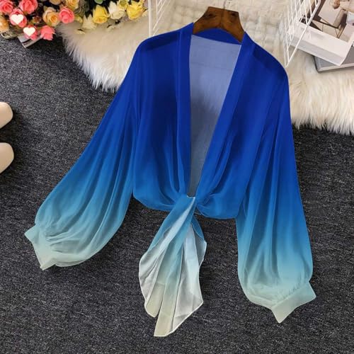 Chiffon Cardigan for Women 2025 Trendy Tie Front Crop Cardigans Long Puff Sleeve Cover Up Boho Beach Cover Ups2