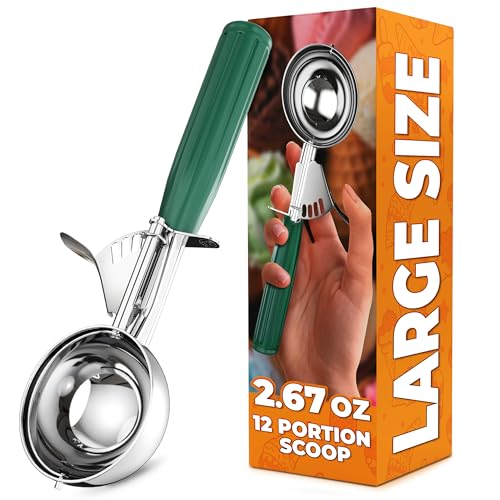 2.67Oz Ice Cream Scoop with Trigger #12 - Ice Cream Scooper for Portion Control, Gelato, Cookie Dough, Meatballs - Stainless Steel, Easy to Use & Clean, Rust & Stain Resistant, Ergonomic Non-Slip Grip