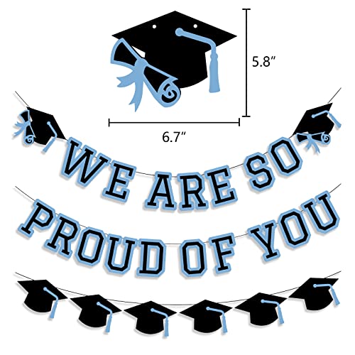 Image of We Are So Proud Of You Banner Graduation Party Decorations Congrats Grad Cap Garlands Wall Sign Light Blue
