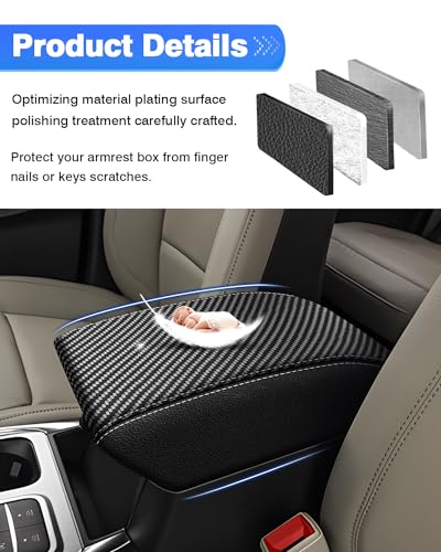 Image of Autorder Center Console Cover for Ford Explorer 2020-2026 Accessories Armrest Cover Carbon Fiber Anti-Scratch Middle Console Pad Leather Armrest Protector