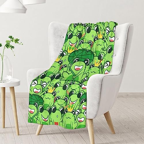 Mercuryelf Frog Throw Blanket - Soft, Fuzzy & Warm - 50x60 Inches Flannel Blankets for Living Room, Sofa - Green Novelty Throws Gift for Teens