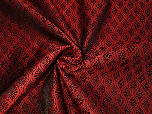 Tissu brocart noir et rouge vin BRO42[7] 44 pouces coupon de couture