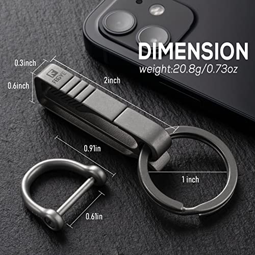 Fegve Small Titanium Key Clip Keychain Carabiner Belt Clip With Detachable Key Ring And D-Shaped Keyring,Key Fob Holder Key Chain For Men (Dark Grey) #TOP4