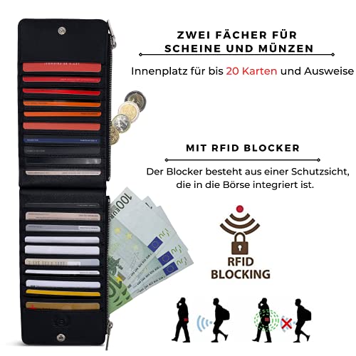 Slanke portemonnee van echt leer met RFID-bescherming en 20 ID-kaarten en kaartvakken, dunne portemonnee, portemonnee, kaarthouder, lederen portemonnee met kaart/geldorganizer - Image 4