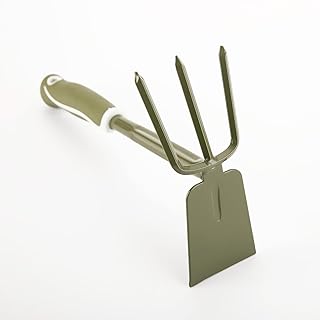 Garden Hoe and Cultivator Hand Tiller Tool, Anti-Rust Carbon Steel Hand Digger for Loosening Soil & Weeding & Digging, Ergonomic Soft Touch Handle Design (Digger & Hoe)