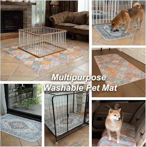 Image of nunubaby Washable Pee Pads for Dogs, Stylish, Non-Slip and Leak-Proof Pee Pads. Reusable Potty Pads for Dogs for Crates and Floors.(Beige /Multi, 54 inch x54 inch )