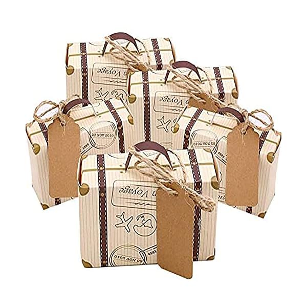 CNNIK 100 Piezas Mini Maleta Caja Favor Caramelo con Etiquetas y Hilo de Arpillera para Fiesta Invitado Boda