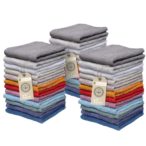 Image of Extra Soft Wash Cloths, 13 inchx13 inch Wash Rags, Washcloths 36 Pack | 100% Ring Spun Cotton Washcloths, Machine Washable Face Towels, Absorbent Washcloths in Vibrant Assorted Colors