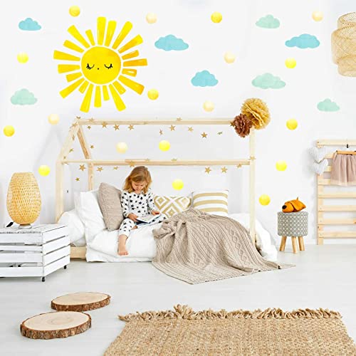 Vinilo decorativo sol acuarela y nubes amarillo 15x15.7 in miniatura 5