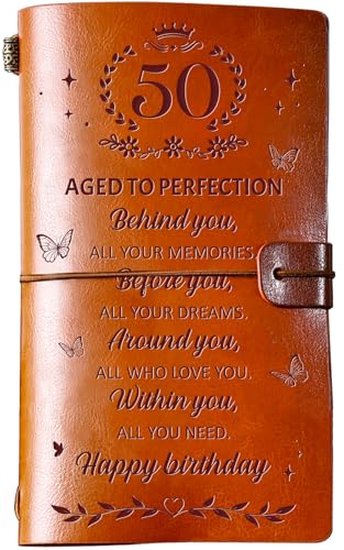 Hiipeenow 50th Birthday Gifts for Women Her, Leather Travel Journal 140 Pages Presents, 50 Year Old Bday Gifts for Mom, Aunt, Grandma, Sister, Best Friends, Wife