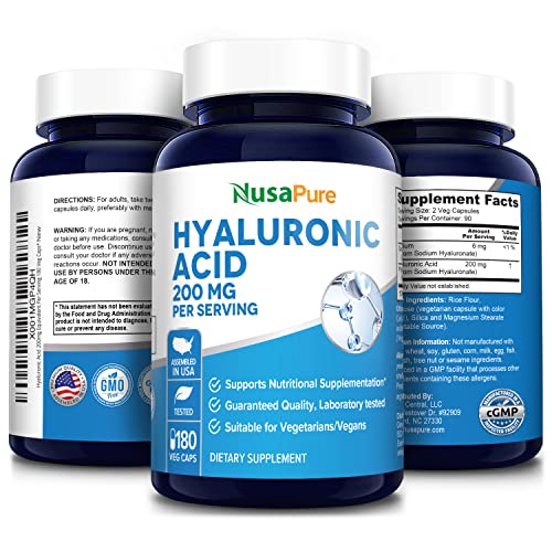 Nusapure Hyaluronic Acid 200Mg 180 Veggie Capsules (Non-Gmo & Gluten Free) #TOP3