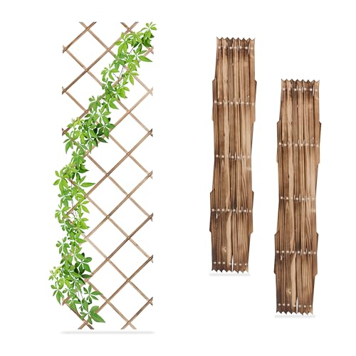 Relaxdays Rankgitter ausziehbar, 3er Set, Rankhilfe Kletterpflanzen, 180x60 cm, Garten, Balkon, Terrasse, Holz, Geflammt