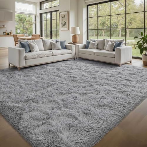 8x10 ft Light Grey Rug for Living Room Fluffy Bedroom Rug Non-Slip Area Rugs Shag Carpet for Nursery Kids Play Room Dorm Office Indoor Modern Plush Carpets Boys