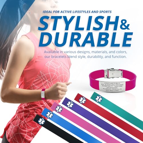 Sport Medical Alert Bracelet for Men & Women – Customizable Medical ID Bracelet with Personalized Engraving, Emergency Identification Card, Complimentary Access to PHR (Personal Health Record) - Pink