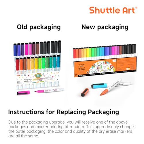 Image of Shuttle Art Dry Erase Markers 25 Pack 20 Colors Plus 5 Extra Black Fine Tip | Smooth Fine-Point Writing, Clean Dry Wipe Ink, Non-toxic Low-Odor, Perfect for Whiteboards, Classroom & Office Daily Use