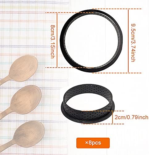 FIGFYOU 8 Pcs Cake Mold Rings, 8cm Perforated Tart Ring Set Heat-Resistant Round-Shape Porous Tart Ring Non Stick Mousse Circle Cutter Decorating Tool for Crumpets Pastry Crumpet Desserts