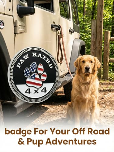 Image of 2 PCS American Flag Paw Badge Rated Car Emblem, 4 x 4 Metal Automotive Badge, 3D Round Metal Car Badges Emblems, Car Badge Decals Stickers Compatible with Jeep Wrangler Vehicles Trucks SU(Dog Rated-B)