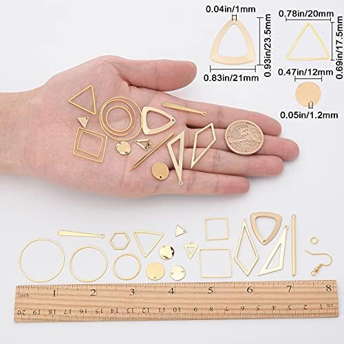 SUNNYCLUE 10 Pairs DIY Geometry Style Earring Making Kits Geometry Charms Pendants Brass Linking Rings & Earring Hooks & Iron Jump Rings for DIY Earring Jewelry Making, Golden