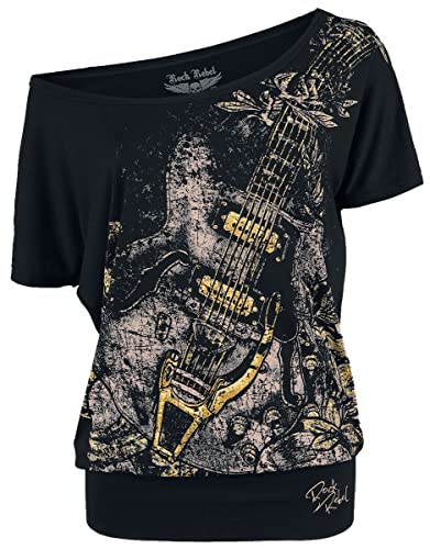 Rock Rebel by EMP Damen schwarzes lockeres T-Shirt mit Gitarren-Print L