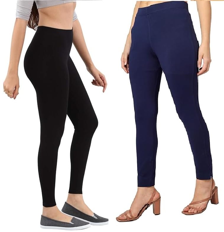 Women's Ultra Soft Cotton Leggings | Stretchable, Slim Fit, Comfortable & Breathable Ankle Length Pants & Casual, Office Combo (Pack of 2)-image-37