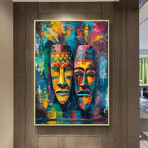 Graffiti africain tribal toile déco maison poster totem ancien salon 60x90 cm sans cadre