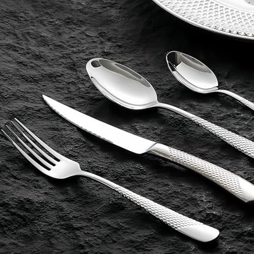 24 Pcs Flatware Set for 6 Persons, Stainless Steel Steak Knife Silverware Set Including Forks and Spoons for Home, Restaurant, Wedding, Party