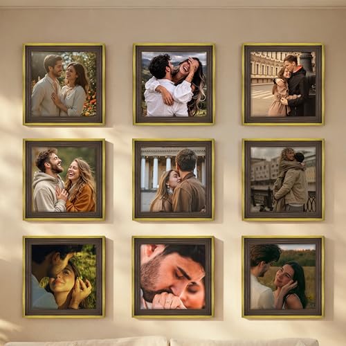 Image of Art Street Luxury Photo Frame for living room, Modern Step Design Photo Frames for Photograph, Art Work, Kids Room Set of 9 (8x8 Inch, Gold)