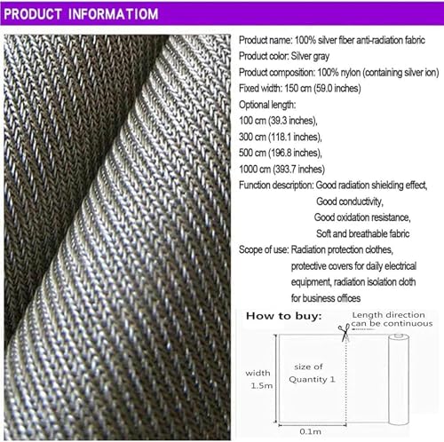 Tela protectora anti radiación de fibra plateada 150 cm ancho miniatura 6