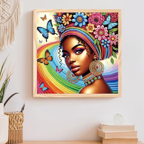 Image of AiYuanzsh 5D Special Shaped Diamond Painting Kit - African American Woman Design, Unique Crystal Rhinestone Diamond Art Set for Beginners and Adults, Perfect for Home Wall Decor and Holiday Gifts