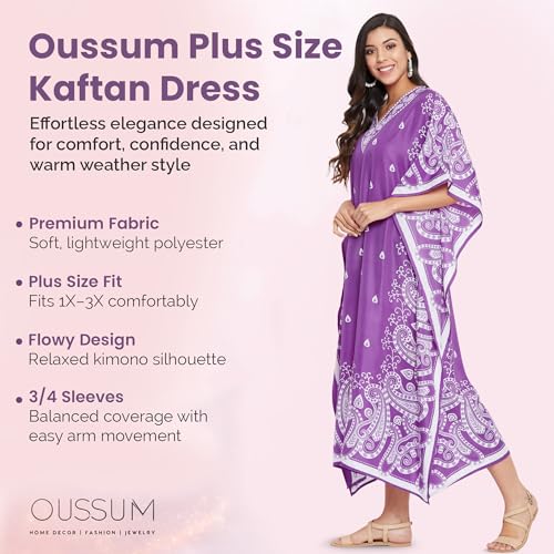 Image of Oussum Plus Size Kaftan Dresses for Women, Polyester Summer Caftan Cover Up Maxi Beach Dress, 1X-3X