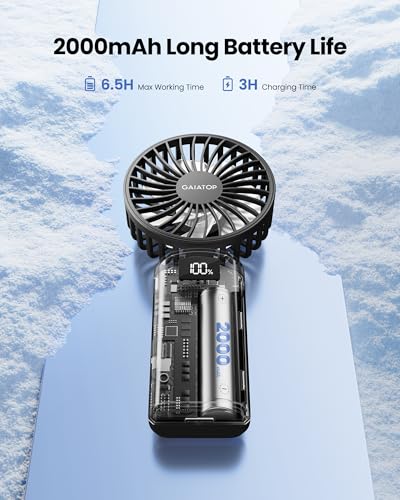 Image of Gaiatop Powerful Hand Fan, Portable Personal Fan Handheld Fan, 3 Speed Foldable Desk Fan with Digital Display, 2000mAh USB Rechargeable Fan for Indoor Outdoor