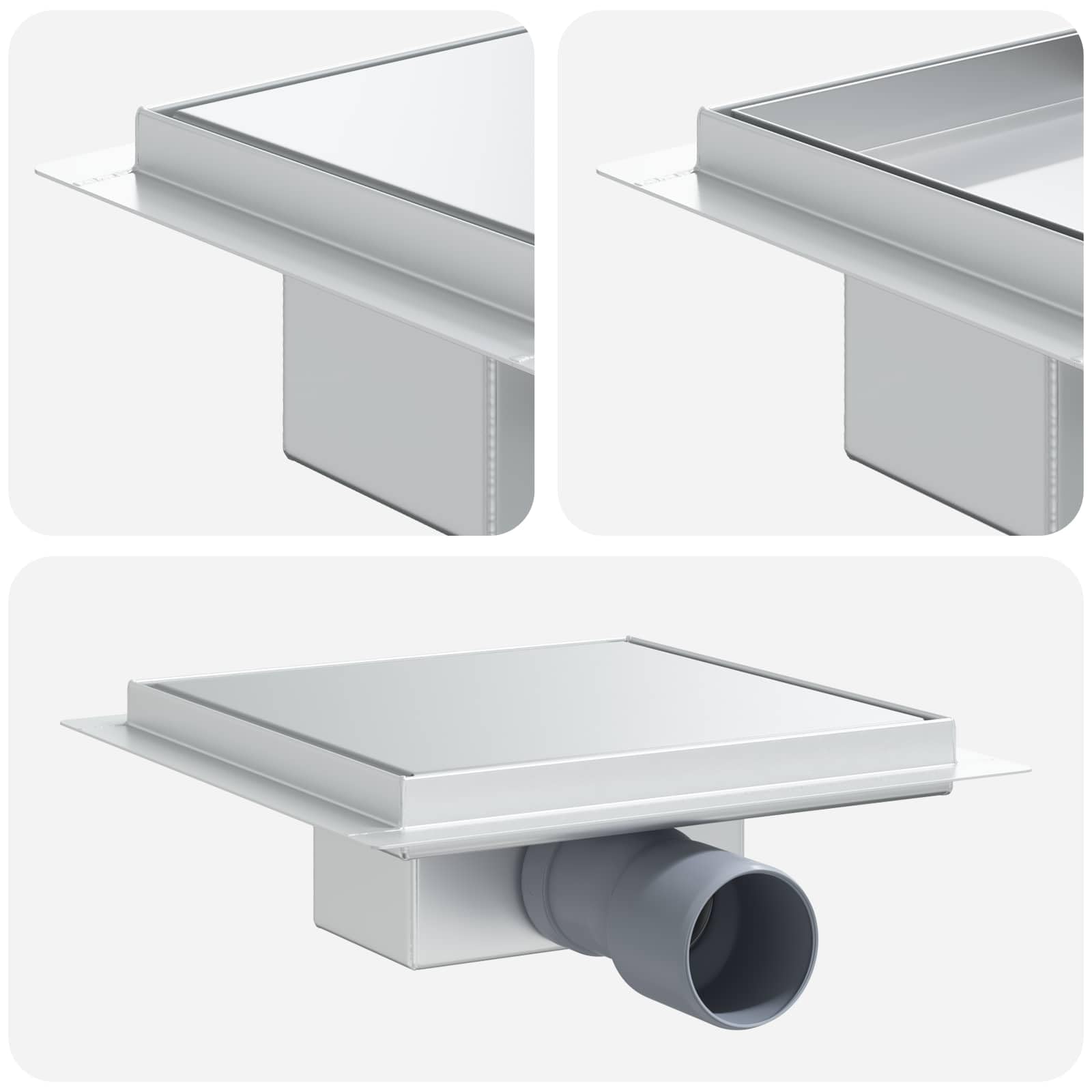 Drenaggio Doccia 2 in 1 Argento 20 x 20 cm Acciaio Inox 304, Articoli per idraulica, 2.066kg-42015933
