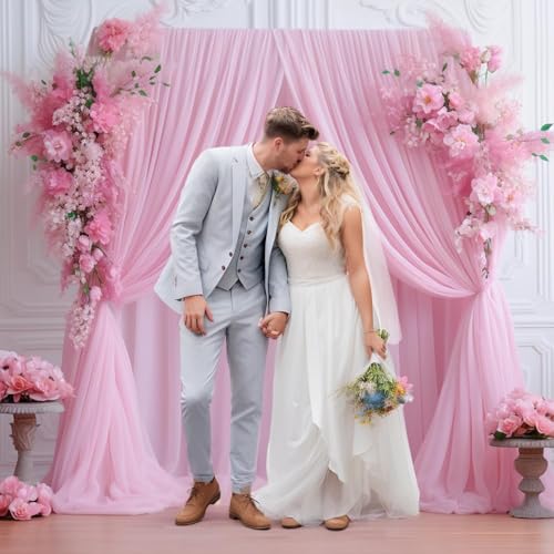 Image of 2pcs Backdrop Decoration Net Tulle Large Size, Nylon Made, Reusable, Soft, Wrinkled Free, 8 x 5 ft Each, Cabana Tent Party Decoration Items for Birthday, Anniversary (Light Pink)