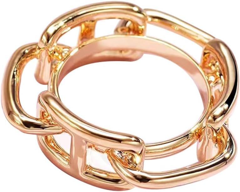 Chunky Chain Silk Scarf Ring Clip for Women Gold Plated Minimalist Wide Band Statement Buckle Holder Clasp Holder Scarfs T-Shirt Shawl Scarves Clasp Dress Clothing Accessories Jewelry