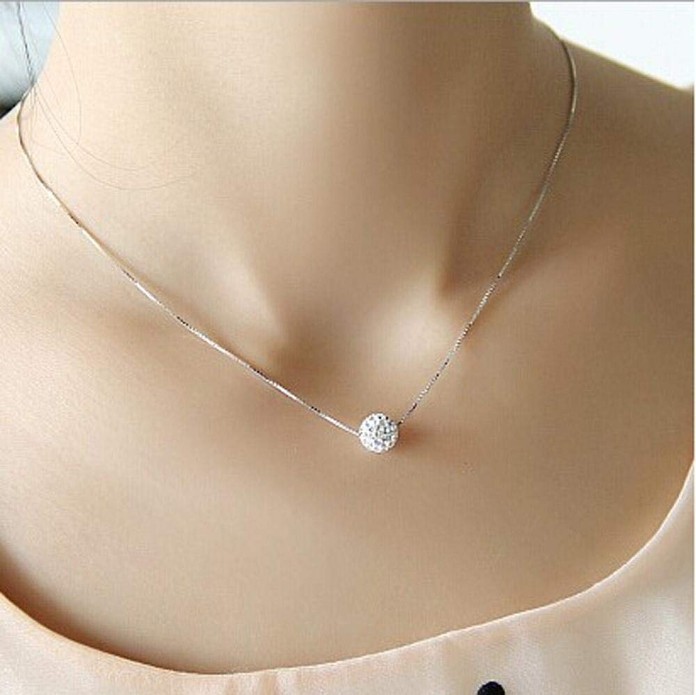 MX YANRR Cadena Conjunto de Plata de Ley 925 Collar Simple Cientos Diamante Lleno Solo Bola de Cristal
