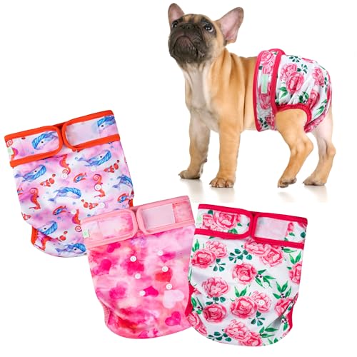 Image of wegreeco XX-Large Dog Diapers Female No Tail Hole, Reusable French Bulldog Diapers Female (Ocean of Flowers XX-Large)