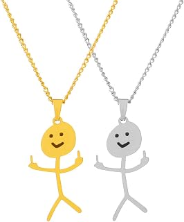 Stainless Steel Middle Finger Necklace Funny Doodle Pendant Necklace Handmade Cool Gesture Necklaces Jewelry Gift for Men Women Teen Girls Boys
