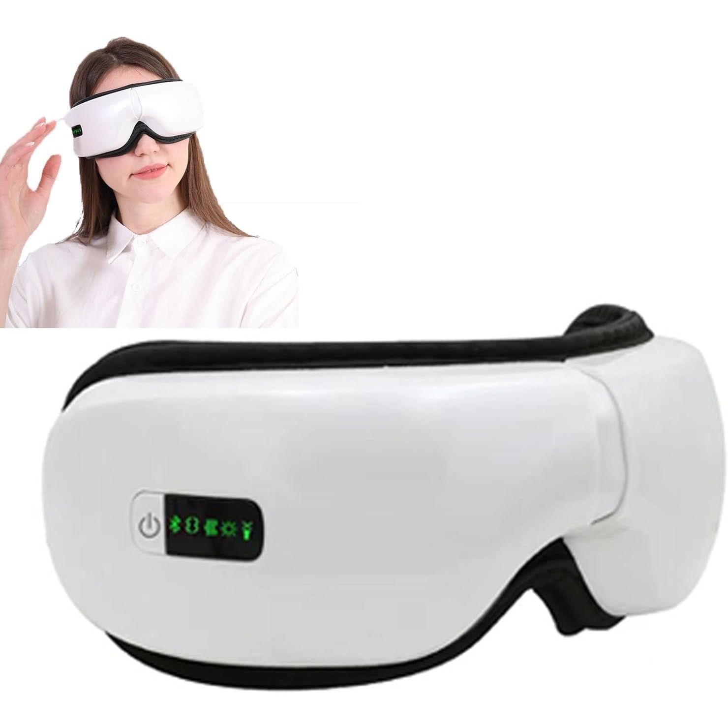 Masajeador De Ojos con Compresa Caliente a Presión De Aire con Música Inteligente Bluetooth, Compresa Caliente Envolvente a 42°C 5 Modos para Aliviar La Fatiga De Los Ojos, Reducir Las Ojeras