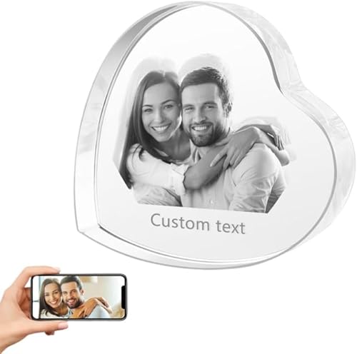Marcos de corazón de fotos de cristal 3D personalizados, foto de cristal 3D grabada con láser, regalo personalizado para mujeres, esposa, hombres,