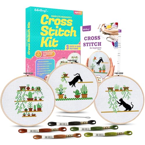 BeKnitting Cross Stitch Kit for Beginners Adults & Kids - Cross-Stitch Patterns, Embroidery Hoop, Floss & Needles