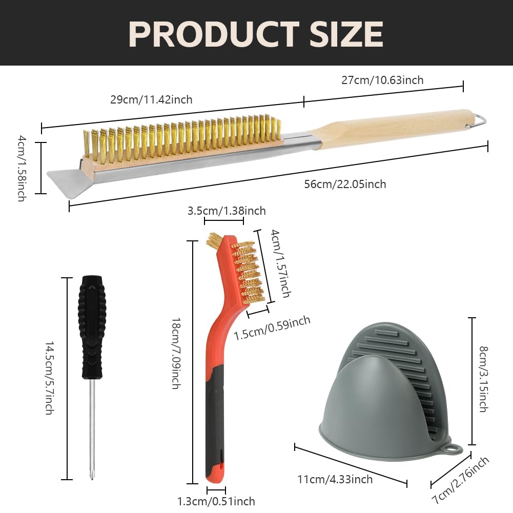 OFFCUP Pizza Oven Brush, 56CM Copper Pizza Stone Cleaning Brush with Scraper and Small Brush - Image 2