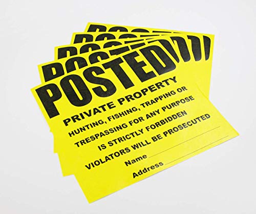 Image of 25 Per Pack Posted Yellow Private Property Sign by WristCo - 11 inch x 11 inch Outdoor, Weatherproof Tear- Resistant Tyvek high Visibility for Warning No Trespassing Hunting Fishing Trapping, Made in USA