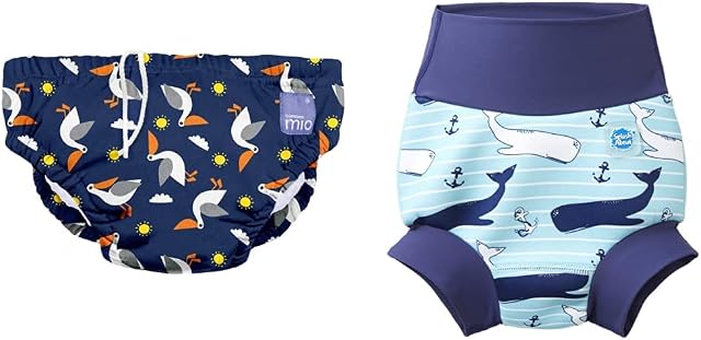 Bambino Mio, Reusable Swim Nappy, Pelican Pier, 1-2 Years & Splash About Happy Nappy, Vintage Moby, 12-24 Months