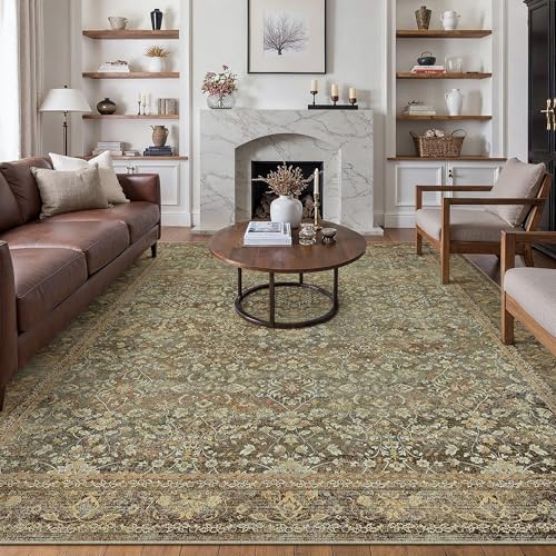 PureCozy Vintage Marrón Alfombra Salon 240x300cm Alfombras de Habitacion Antideslizante Lavable Lavadora Grandes Carpet Dormitorio Sala Comedor Recibidor Tapete Pelo Corto Rug