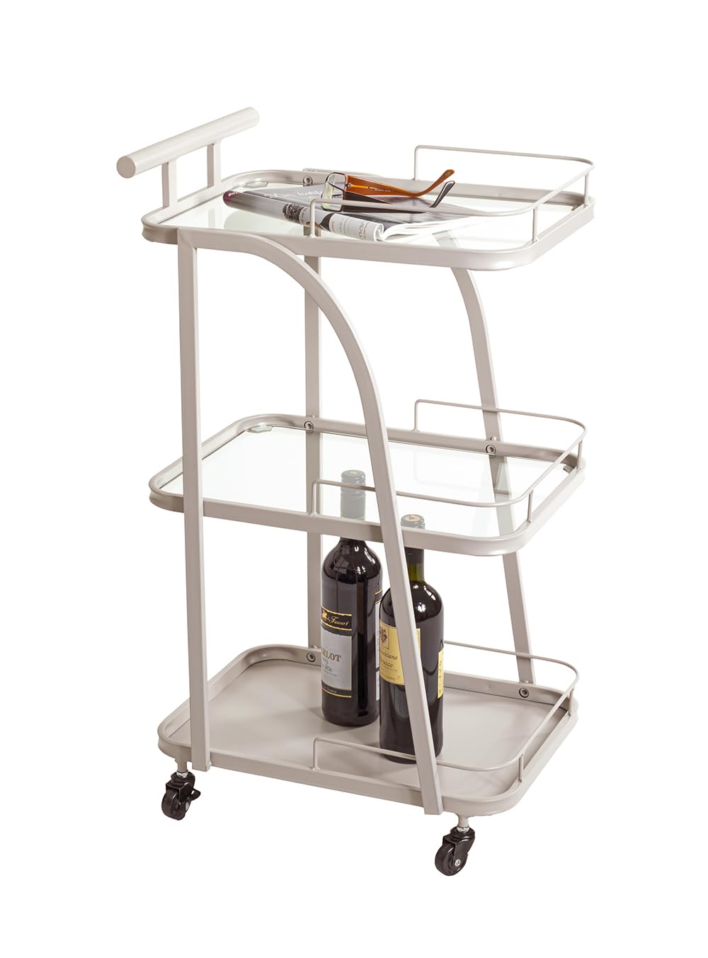 HAKU Carro de Servicio Gris Cachemira, Metal, Vidrio de Seguridad de 5 mm - Dim.: An 35 x Al 79 x P 45 cm, Estilo: Moderno
